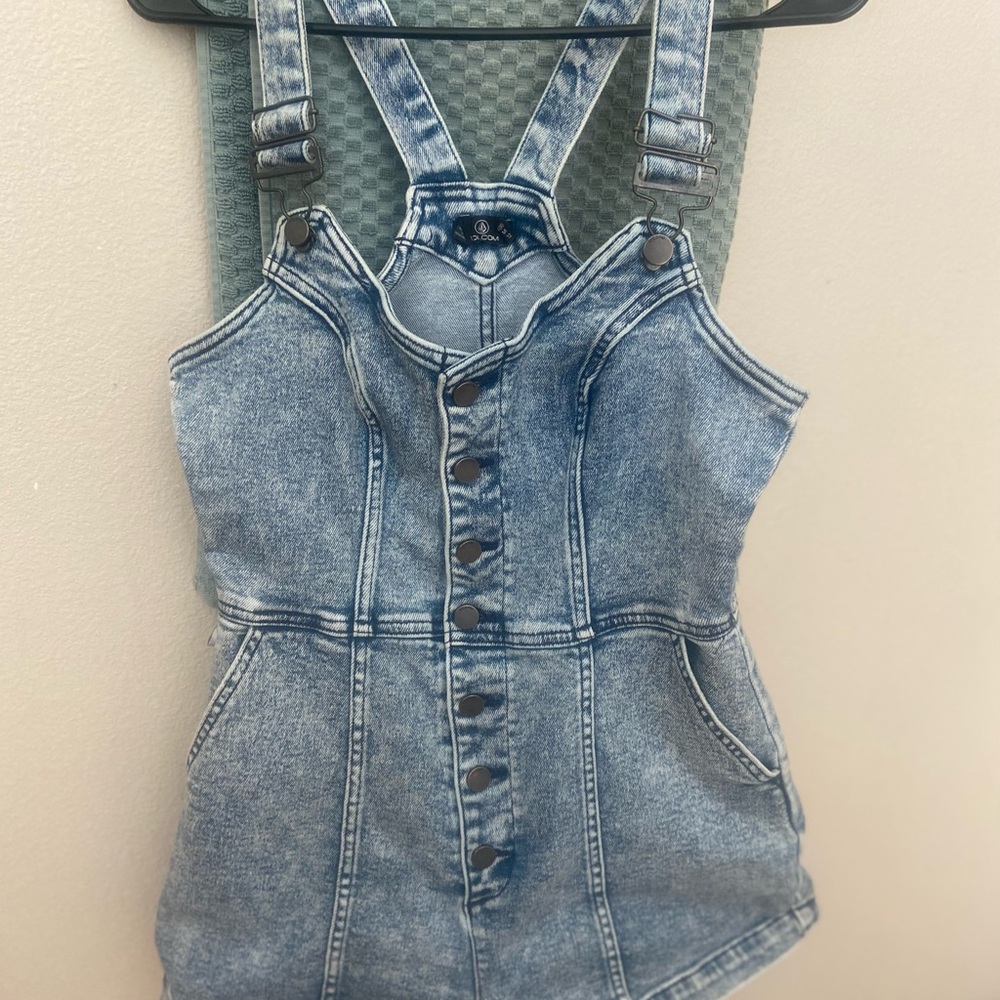 Volcom Blue Denim Overall Romper Shorts